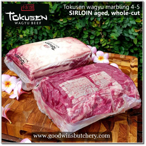 Beef Sirloin AGED BY GOODWINS WAGYU TOKUSEN marbling-5 (Striploin / New York Strip / Has Luar) chilled whole cut original carton 2pcs x 2.5kg (price/kg) PREORDER 5-14 days notice
